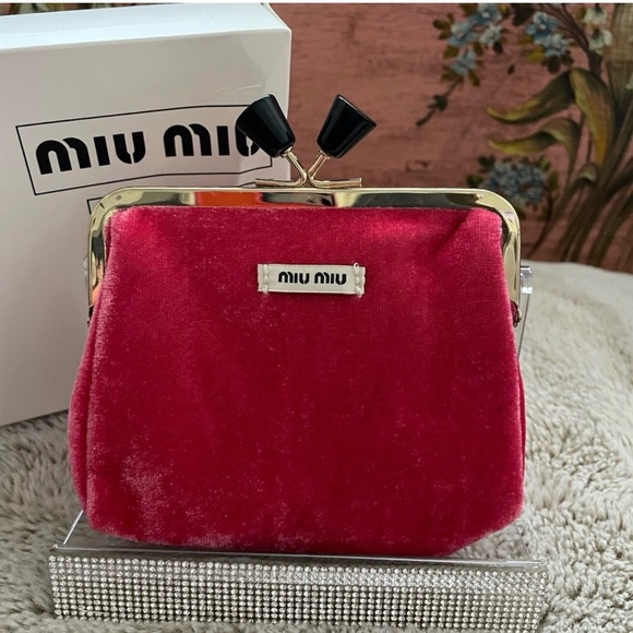 Miu Miu Handbags - Miu Miu Beauty Pink Velvet Kisslock Wallet